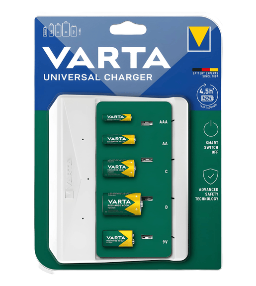 Varta 57658 Universal Battery Charger for AAA, AA, C, D, 9V batteries - 4008496054671