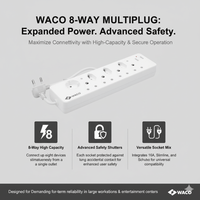 Waco 8 - Way A0013164 Multiplug: High - Capacity Power Strip with Advanced Safety Shutters - 6009511100287