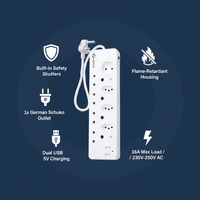 Waco A0013170 / SN028USB 8-Way Multiplug Extension Socket with USB (0.5m) - 