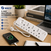 Waco A0013170 / SN028USB 8-Way Multiplug Extension Socket with USB (0.5m) - 