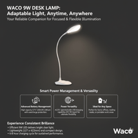 Waco J0070592 9W USB Rechargeable LED Desk Lamp: Touch Control, Dimmable, and Portable - 6004830835010
