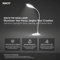 Waco J0070592 9W USB Rechargeable LED Desk Lamp: Touch Control, Dimmable, and Portable - 6004830835010