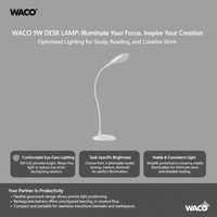 Waco J0070592 9W USB Rechargeable LED Desk Lamp: Touch Control, Dimmable, and Portable - 6004830835010