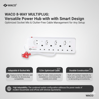 Waco SN028S 8 - Way Multiplug: Surge Protection, Safety Shutters, High Connectivity - 